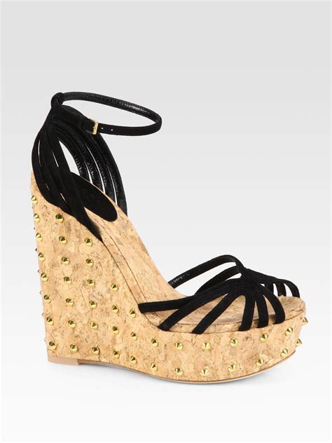 black Gucci wedge sandals cork